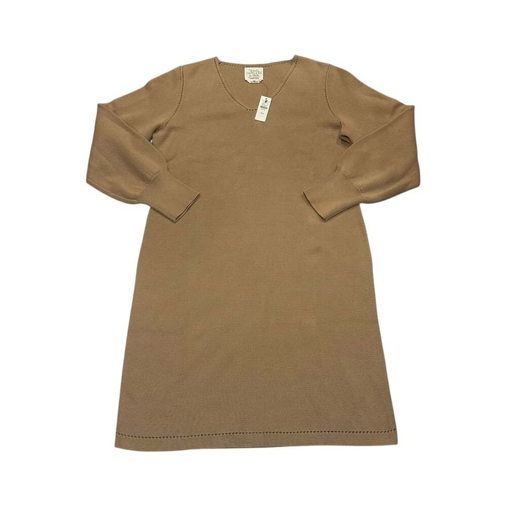 Travel Capsules by Talbots Sweater Dress Size Petite Medium Brown V-Neck Knit